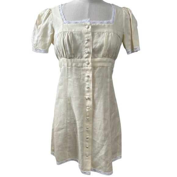 Betsy Johnson Vintage Cottagecore Butter Yellow Mini Dress Lace Details Size 8 - Picture 2 of 12